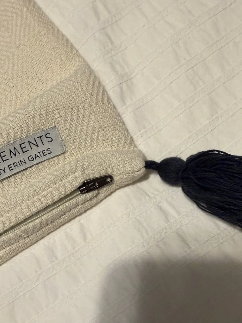 Elements by Erin Gates Neutral & Navy Diamond Throw Pillow Cover Tassels 22 x 22